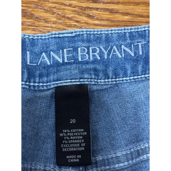 Lane Bryant Womens Denim Shorts Plus Sz 20 Blue Denim Cuffed Floral Crochet - Picture 5 of 6